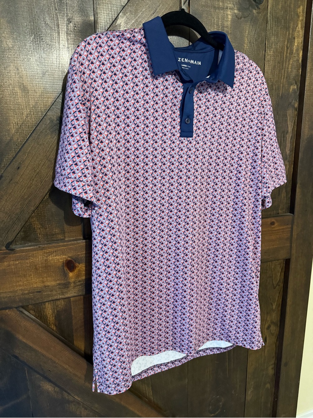Mizzen+Main Pink Geometric Polo with Navy Collar